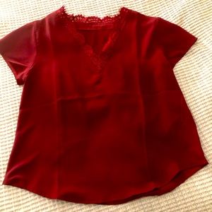 Valentine Red Lace V-Neck Blouse